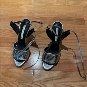Veronica Beard Silver and Black Strappy Heels side 8